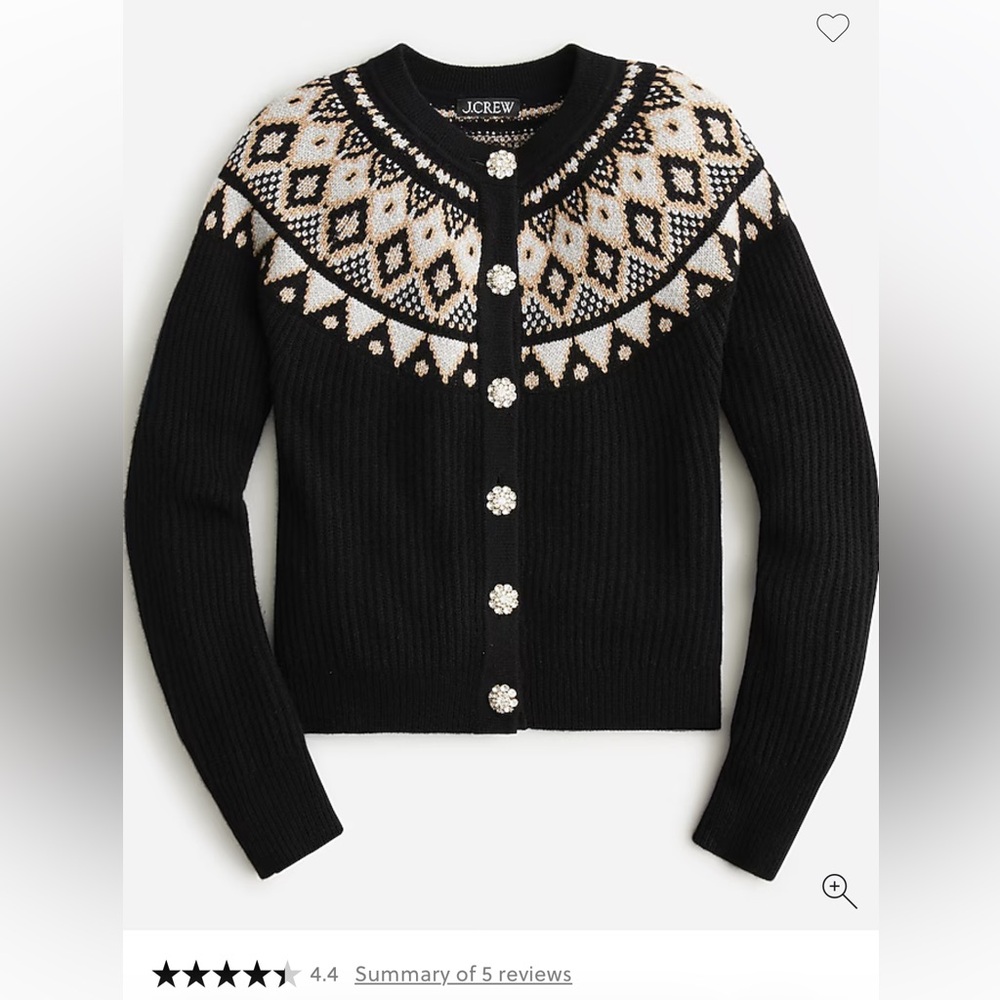 J.Crew Cashmere Fair Isle cardigan sweater with jewel buttons size medium